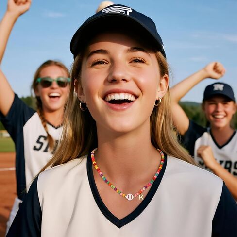 Softball/Soccer/Volleyball/Basketball/Football Necklace Colorful Beaded Initial Necklace Gifts for Women,Sport Accessories Letter Pendant Birthday Jewelry Gifts in Saudi Arabia