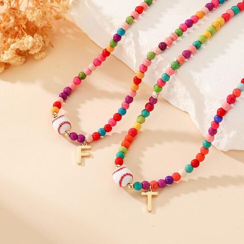Softball/Soccer/Volleyball/Basketball/Football Necklace Colorful Beaded Initial Necklace Gifts for Women,Sport Accessories Letter Pendant Birthday Jewelry Gifts in Saudi Arabia