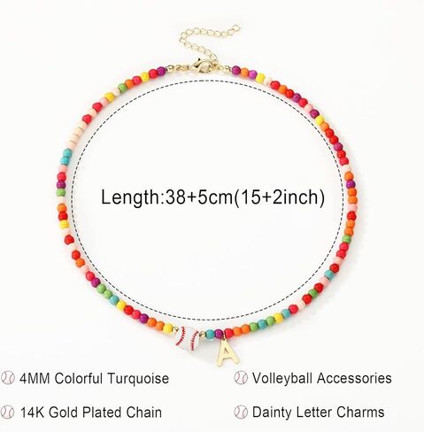 Softball/Soccer/Volleyball/Basketball/Football Necklace Colorful Beaded Initial Necklace Gifts for Women,Sport Accessories Letter Pendant Birthday Jewelry Gifts in Saudi Arabia