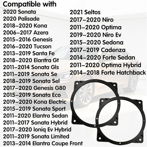 2PCS 6.5 Inch Front Door Speaker Adapter Spacer Rings Compatible with 2006-2020 Hyundai Genesis Sonata Elantra Tucson Azera Santa Fe KIA Forte Sedona NIRO in Kuwait