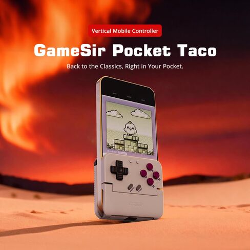 وحدة تحكم الألعاب المحمولة GameSir Pocket Taco Vertical - لوحة ألعاب بلوتوث Retro Arcade لنظام Android، وحدة تحكم ألعاب لاسلكية محمولة للهاتف، بطارية 600 مللي أمبير في الساعة، شحن مروري - أبيض in Kuwait