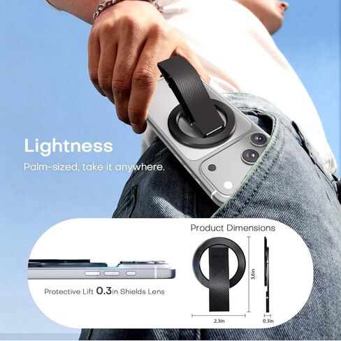 SINCEHOLY لحلقة قبضة الهاتف MagSafe، حامل هاتف مغناطيسي مع حزام إصبع من السيليكون، مسند مزدوج المحور يدور 360 درجة، مقبض حامل هاتف مغناطيسي N52 لهاتف Mag Safe iPhone 17/16/15/14/13/12، أسود in Kuwait