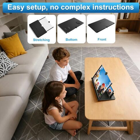 مكبر شاشة الهاتف 14 بوصة، شاشة عرض مكبرة للهاتف المحمول ثلاثية الأبعاد عالية الدقة للأفلام ومقاطع الفيديو وحامل هاتف قابل للطي مع مضخم الشاشة، يدعم جميع الهواتف الذكية (أسود) in Kuwait