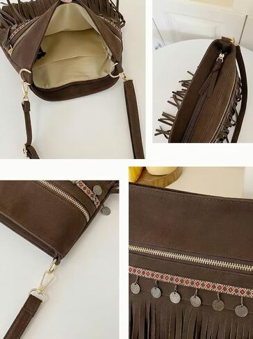Women's Fringe Crossbody Bag, Vegan Leather Purse with Detachable Strap, Boho Handbag for Concert & Daily Use in Saudi Arabia