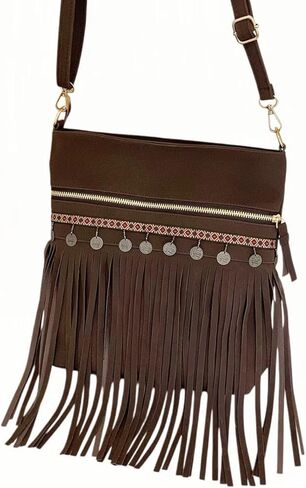 Women's Fringe Crossbody Bag, Vegan Leather Purse with Detachable Strap, Boho Handbag for Concert & Daily Use in Saudi Arabia