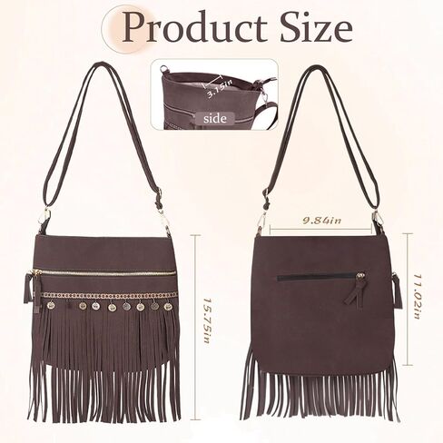 Women's Fringe Crossbody Bag, Vegan Leather Purse with Detachable Strap, Boho Handbag for Concert & Daily Use in Saudi Arabia