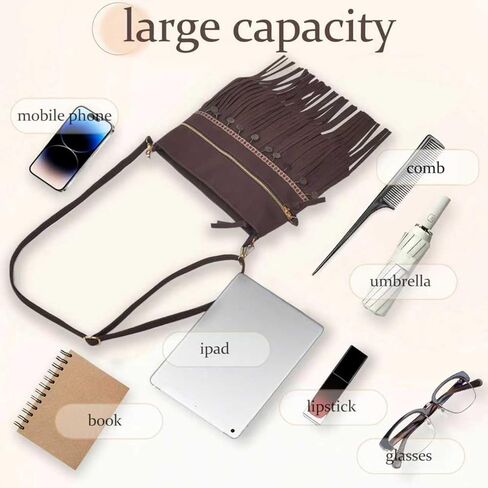 Women's Fringe Crossbody Bag, Vegan Leather Purse with Detachable Strap, Boho Handbag for Concert & Daily Use in Saudi Arabia