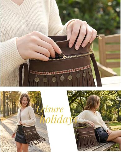 Women's Fringe Crossbody Bag, Vegan Leather Purse with Detachable Strap, Boho Handbag for Concert & Daily Use in Saudi Arabia