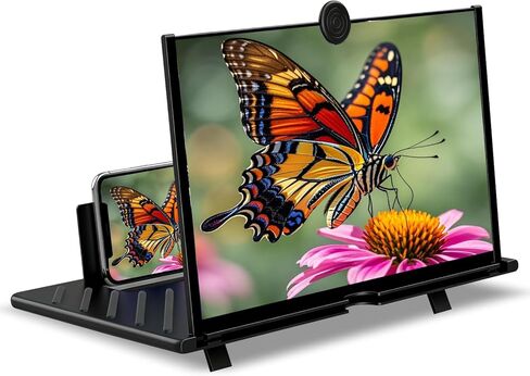 20" Phone Screen Magnifier, Screen Amplifier 3D HD Screen Projector with Foldable Stand, Phone Screen Magnifier for Watching Movies, Videos, Games and Reading, Compatible with All Phones (Black) in Kuwait
