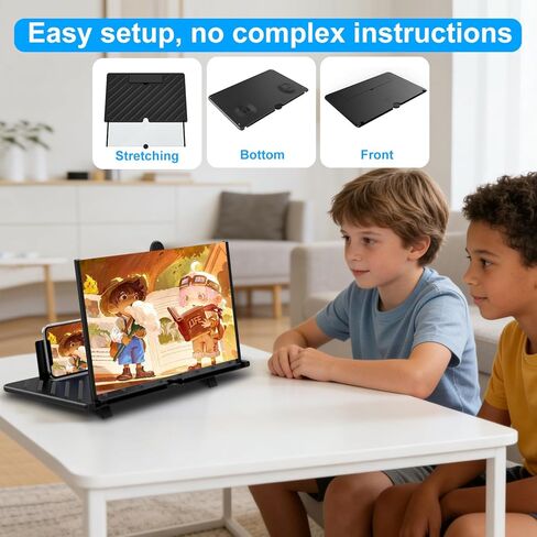 20" Phone Screen Magnifier, Screen Amplifier 3D HD Screen Projector with Foldable Stand, Phone Screen Magnifier for Watching Movies, Videos, Games and Reading, Compatible with All Phones (Black) in Kuwait