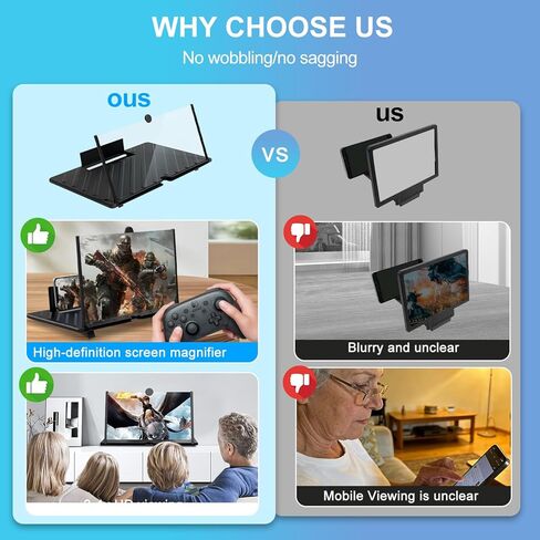20" Phone Screen Magnifier, Screen Amplifier 3D HD Screen Projector with Foldable Stand, Phone Screen Magnifier for Watching Movies, Videos, Games and Reading, Compatible with All Phones (Black) in Kuwait