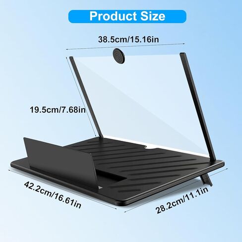 20" Phone Screen Magnifier, Screen Amplifier 3D HD Screen Projector with Foldable Stand, Phone Screen Magnifier for Watching Movies, Videos, Games and Reading, Compatible with All Phones (Black) in Kuwait