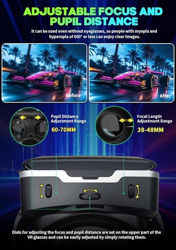VR Headset with Built-in Headphones, 120° FOV Aspheric Lenses for 4.7-7" Smartphones, 3D VR Glasses Adjustable Focus/IPD, Compatible iPhone Android in Kuwait