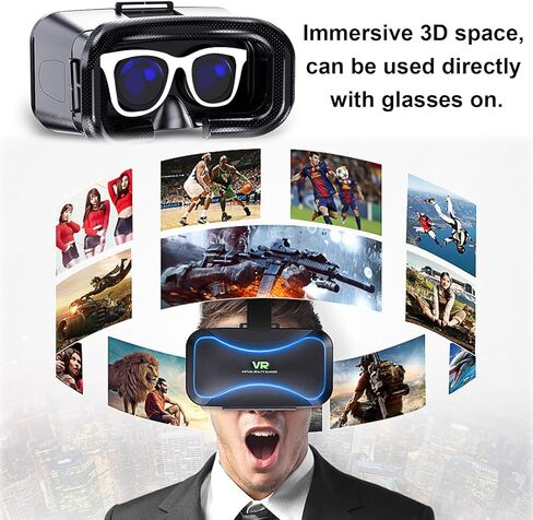 سماعة رأس VR ثلاثية الأبعاد، نظارات الواقع الافتراضي ثلاثية الأبعاد، خوذات سماعة رأس ثلاثية الأبعاد مضادة للضوء الأزرق قابلة للتعديل لهواتف iPhone أو Android متوافقة مع 4.5 بوصة إلى 6.7 بوصة in Kuwait