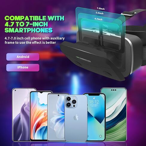 سماعة الواقع الافتراضي مع جهاز تحكم بلوتوث لهواتف iPhone Android مقاس 4.7-7 بوصات، عدسة بصرية شبه كروية عالية الدقة، تركيز قابل للتعديل ومسافة الحدقة، تصميم تبديد الحرارة in Kuwait