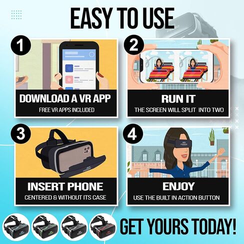 سماعة رأس FEEBZ ثلاثية الأبعاد VR للأطفال 2.0 + جهاز تحكم عن بعد يعمل بنظام Android - لهواتف iPhone وAndroid | مع روابط تطبيقات وفيديوهات الواقع الافتراضي ثلاثية الأبعاد | مجموعة نظارات الواقع الافتراضي للمبتدئين in Kuwait