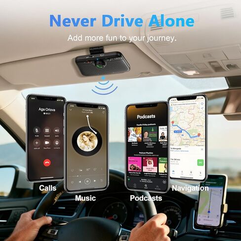 1Mii CarEcho MK02 سماعات بلوتوث 6.0 للسيارة، مجموعة بلوتوث للمكالمات بدون استخدام اليدين، وقت تشغيل 35 ساعة، دعم مساعد Siri Google، مكبر صوت سيارة لاسلكي 5 وات مع مشبك قناع، تشغيل تلقائي - ترقية in Kuwait