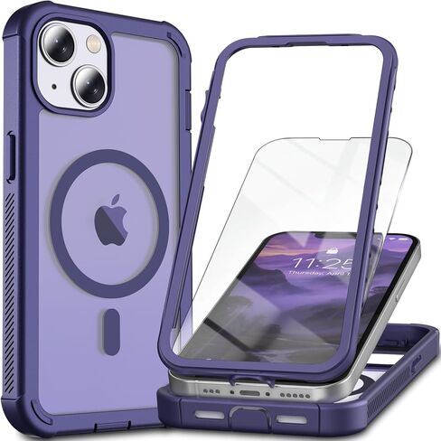حافظة مغناطيسية لهاتف iPhone 13/14، [واقي شاشة] [متوافق مع MagSafe] [حماية من السقوط من الدرجة العسكرية] [حماية شديدة التحمل] [مقاوم للصدمات] حافظة هاتف متينة مكونة من طبقتين مقاس 6.1 بوصة - أسود in Kuwait