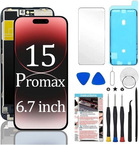 لشاشة iPhone 14 Pro Max البديلة مقاس 6.7 بوصة، مجموعة محول رقمي لشاشة LCD تعمل باللمس ثلاثية الأبعاد مع أدوات إصلاح، متوافقة مع الطراز A2894، A2651، A2893، A2896، A2895 in Kuwait