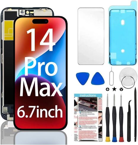 لشاشة iPhone 14 Pro Max البديلة مقاس 6.7 بوصة، مجموعة محول رقمي لشاشة LCD تعمل باللمس ثلاثية الأبعاد مع أدوات إصلاح، متوافقة مع الطراز A2894، A2651، A2893، A2896، A2895 in Kuwait