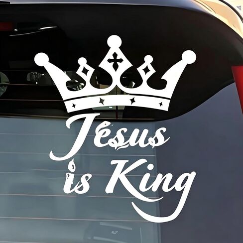 Jesus is King - Christian Car Vinyl Decal Bumper Sticker for Car Truck Window Windshield Wall Vehicle, Weather & Fade Resistant (White) in Saudi Arabia