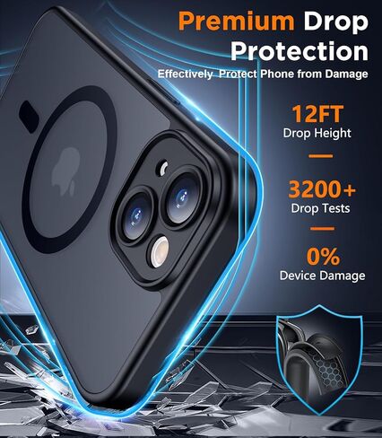 SPIDERCASE for iPhone 15 Case, Magnetic Translucent Matte Case with 2PCS Tempered Glass Screen Protector Slim Phone Case for iPhone 15 6.1'', Black in Kuwait