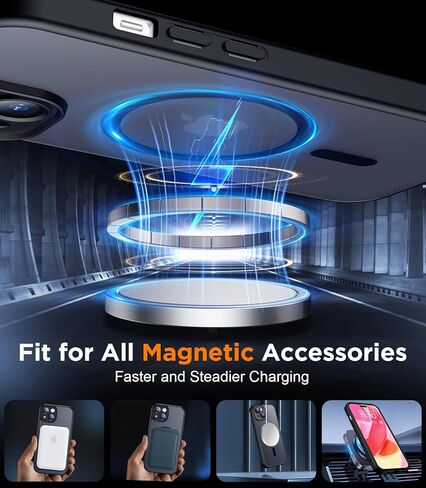 SPIDERCASE for iPhone 15 Case, Magnetic Translucent Matte Case with 2PCS Tempered Glass Screen Protector Slim Phone Case for iPhone 15 6.1'', Black in Kuwait