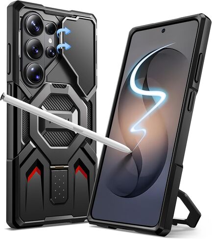 حافظة TONGATE لهاتف Samsung Galaxy S26 Ultra مع حامل مغناطيسي، متوافقة مع MagSafe [غطاء كاميرا مدمج وحامل حلقي] [حماية من الدرجة العسكرية] حافظة هاتف متينة مضادة للانزلاق لهاتف S26 Ultra، أسود in Kuwait