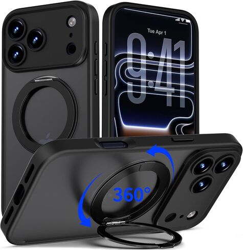 for iPhone 17 Pro Case Upgraded 360° Spin Magnetic Stand, Compatible with Magsafe, Military Protection, Full Camera Protection, Translucent Matte Phone Case for iPhone 17 Pro, Black in Kuwait