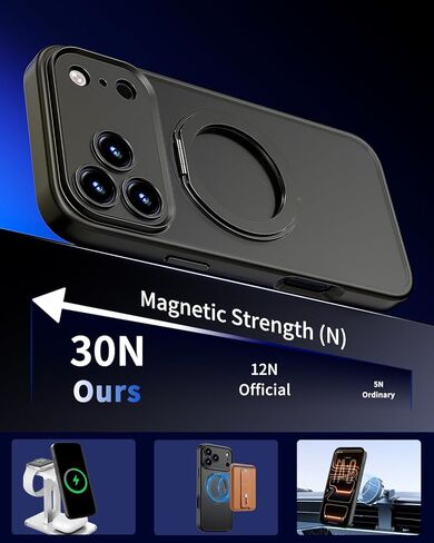 for iPhone 17 Pro Case Upgraded 360° Spin Magnetic Stand, Compatible with Magsafe, Military Protection, Full Camera Protection, Translucent Matte Phone Case for iPhone 17 Pro, Black in Kuwait