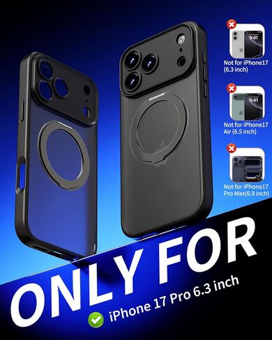 for iPhone 17 Pro Case Upgraded 360° Spin Magnetic Stand, Compatible with Magsafe, Military Protection, Full Camera Protection, Translucent Matte Phone Case for iPhone 17 Pro, Black in Kuwait