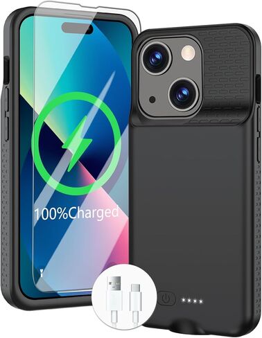 حافظة بطارية GIN FOXI لهاتف iPhone 15 Pro/15، حافظة قابلة لإعادة الشحن بقوة 15 وات شاحن شحن سريع حقيقي 7000 مللي أمبير في الساعة حماية فائقة النحافة ضد السقوط شاحن ممتد لهاتف iPhone 15 & 15 Pro أسود in Kuwait