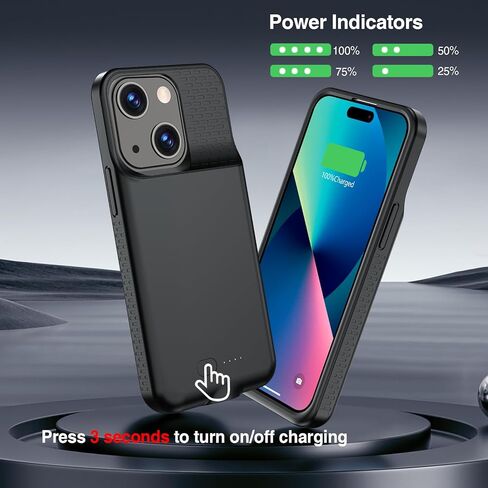 حافظة بطارية GIN FOXI لهاتف iPhone 15 Pro/15، حافظة قابلة لإعادة الشحن بقوة 15 وات شاحن شحن سريع حقيقي 7000 مللي أمبير في الساعة حماية فائقة النحافة ضد السقوط شاحن ممتد لهاتف iPhone 15 & 15 Pro أسود in Kuwait