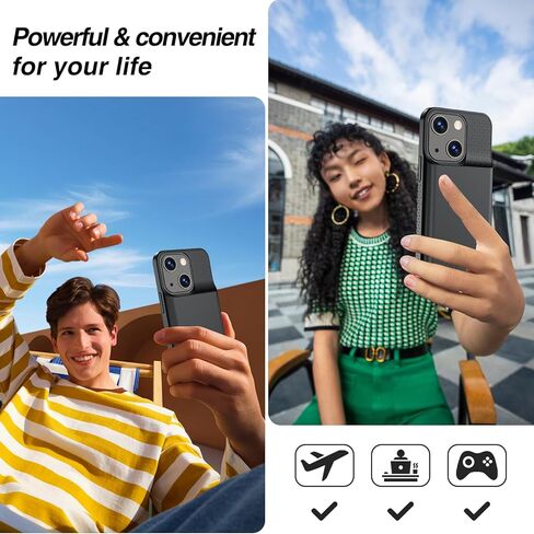 حافظة بطارية GIN FOXI لهاتف iPhone 15 Pro/15، حافظة قابلة لإعادة الشحن بقوة 15 وات شاحن شحن سريع حقيقي 7000 مللي أمبير في الساعة حماية فائقة النحافة ضد السقوط شاحن ممتد لهاتف iPhone 15 & 15 Pro أسود in Kuwait