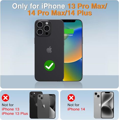 حافظة بطارية لهاتف iPhone 13 Pro Max & 14 Pro Max & 14 Plus مع حامل، غطاء شاحن ممتد وقوي 8000 مللي أمبير في الساعة محمول وقابل لإعادة الشحن لهاتف iPhone 13 pro max، 14 pro max in Kuwait