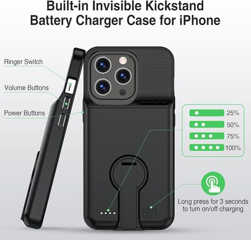 حافظة بطارية لهاتف iPhone 13 Pro Max & 14 Pro Max & 14 Plus مع حامل، غطاء شاحن ممتد وقوي 8000 مللي أمبير في الساعة محمول وقابل لإعادة الشحن لهاتف iPhone 13 pro max، 14 pro max in Kuwait