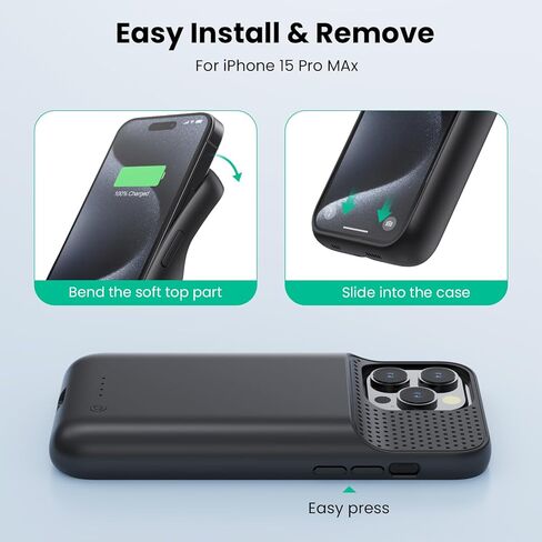Battery Case for iPhone 15Pro Max, Upgrade 8600mah Portable Slim Battery Charging Case, 15W Fast Charging Rechargeable Protective Extended Charger Cover for iPhone 15 Pro Max (6.7 inch)-Black in Saudi Arabia