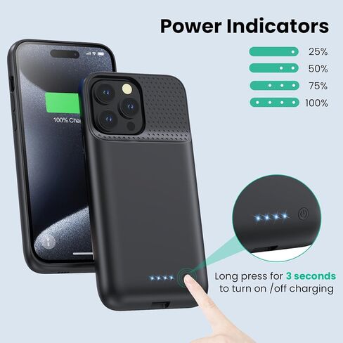 Battery Case for iPhone 15Pro Max, Upgrade 8600mah Portable Slim Battery Charging Case, 15W Fast Charging Rechargeable Protective Extended Charger Cover for iPhone 15 Pro Max (6.7 inch)-Black in Saudi Arabia