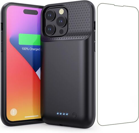 حافظة بطارية لهاتف iPhone 14 Pro Max و14 Plus و13 pro Max، حافظة شحن ذكية ممتدة قابلة لإعادة الشحن بقدرة 8600 مللي أمبير في الساعة، حزمة بطارية واقية محمولة رفيعة للغاية (6.7 بوصة) أسود in Kuwait