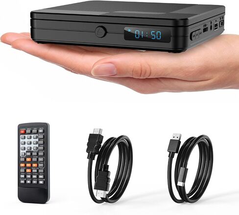 مشغل DVD صغير مع جهاز تحكم عن بعد - مشغل DVD صغير الحجم بدقة 1080 بكسل HD مجاني لجميع المناطق للتلفزيون الذكي وجهاز العرض، يتميز بمخرج HDMI، ومقبس سماعة الرأس، ومدخل USB 2.0، ودعم PAL/NTSC in Kuwait
