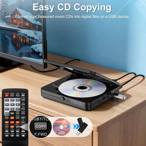 مشغل DVD صغير مع جهاز تحكم عن بعد - مشغل DVD صغير الحجم بدقة 1080 بكسل HD مجاني لجميع المناطق للتلفزيون الذكي وجهاز العرض، يتميز بمخرج HDMI، ومقبس سماعة الرأس، ومدخل USB 2.0، ودعم PAL/NTSC in Kuwait