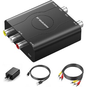 محول RF، محول RCA إلى RF محوري مع مفتاح قناة 3/4 لوحدات تحكم ألعاب VHS/VCR/DVD، يتضمن كابل RCA بطول 3.3 قدم، يحول الفيديو المركب AV إلى NTSC التناظري للتلفزيون (أسود) in Kuwait