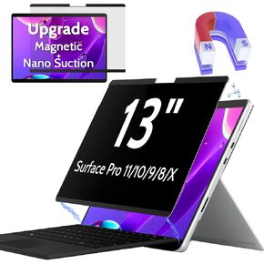 شاشة خصوصية مغناطيسية Peslv لجهاز Surface Pro 7+/7/6/5/4/3 12.3 بوصة، فلتر وهج الضوء الأزرق قابل للإزالة، واقي كتلة Apy خاص للأمان الأسود in Kuwait