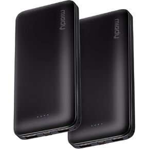 شاحن محمول Miady 2-Pack، بطارية احتياطية رفيعة سعة 10000 مللي أمبير في الساعة للسفر | USB مزدوج، 3 مخرجات، مدخلين، لحقيبة الظهر والتخييم، رفيع، متوافق مع iPhone Android وما إلى ذلك، آمن للطيران، 37 وات في الساعة، أسود + أبيض in Saudi Arabia