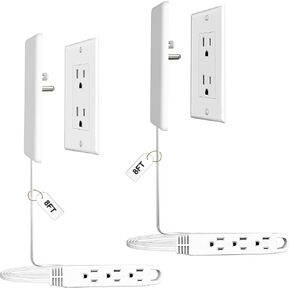 CABOCASA 3FT Ultra Flat Plug Extension Cord Power Strip مع 3 منافذ، براءة اختراع غطاء منفذ رفيع للغاية قابل للفصل ومخفي للغاية وقابس مسطح للغاية، بحد أقصى. 13A 125V 1625W ETL مدرج، لون أبيض in Kuwait
