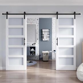Double 28x84 Inch Glass Sliding Barn Door Slab and 5ft Hardware Kit Included in Saudi Arabia