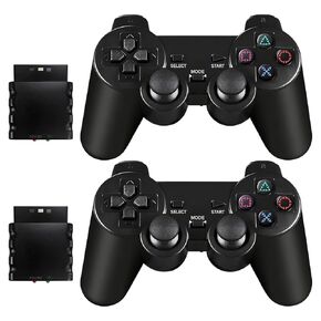 وحدة تحكم ADHJIE PS2، عبوتان وحدة تحكم لاسلكية 2.4 جيجا هرتز لجهاز PS2/PS2 Slim/PS1، وحدة تحكم بديلة PS2 لاسلكية، اهتزاز مزدوج، أسود in Kuwait