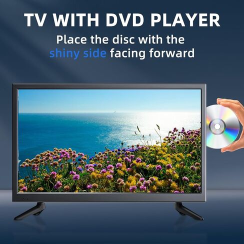 تلفزيون 22 بوصة مع مشغل DVD مدمج، شاشة مسطحة صغيرة مع مدخلات HDMI/USB/AV، دقة عالية كاملة 1080 بكسل، مجموعة DVD للتلفزيون RV، المطبخ، المنزل، هوائي مطور in Kuwait