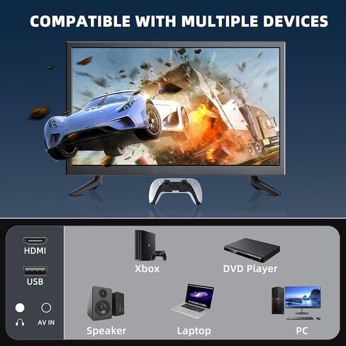 تلفزيون 22 بوصة مع مشغل DVD مدمج، شاشة مسطحة صغيرة مع مدخلات HDMI/USB/AV، دقة عالية كاملة 1080 بكسل، مجموعة DVD للتلفزيون RV، المطبخ، المنزل، هوائي مطور in Kuwait