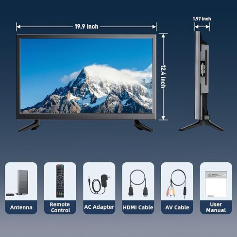تلفزيون 22 بوصة مع مشغل DVD مدمج، شاشة مسطحة صغيرة مع مدخلات HDMI/USB/AV، دقة عالية كاملة 1080 بكسل، مجموعة DVD للتلفزيون RV، المطبخ، المنزل، هوائي مطور in Kuwait